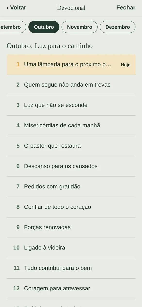 Tela Calendário do app