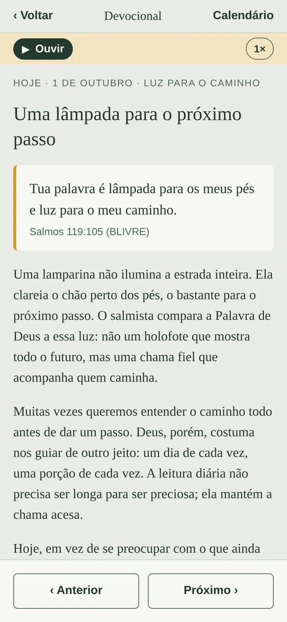 Tela Devocional do app