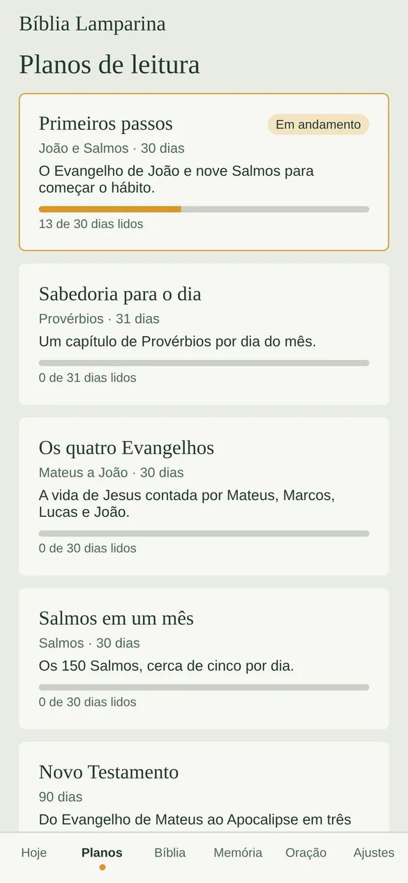 Tela Planos do app